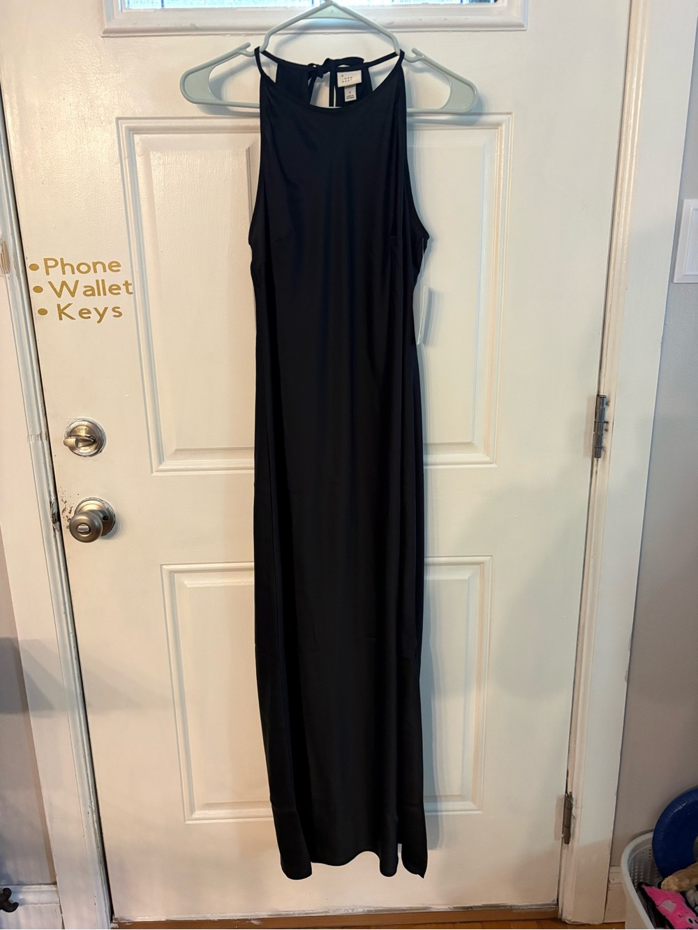 Black spaghetti strap Maxi Dress with High Neck